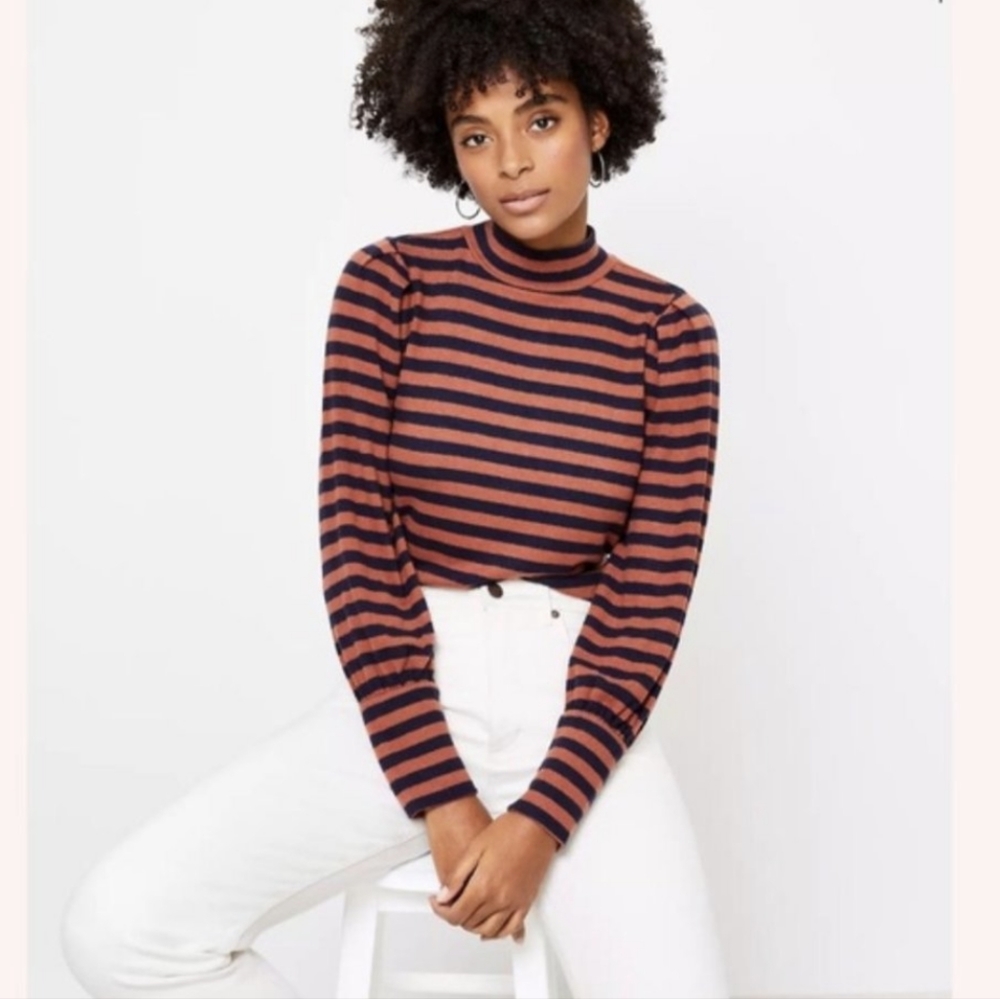 LOFT Striped Mock Neck Top